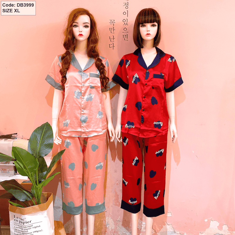 Đồ bộ nữ Pijama quần dài họa tiết trái tim size XL - DB3999