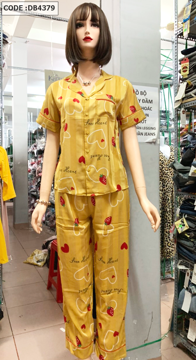 Đồ bộ Pijama vải gấm cao cấp hình trái dâu