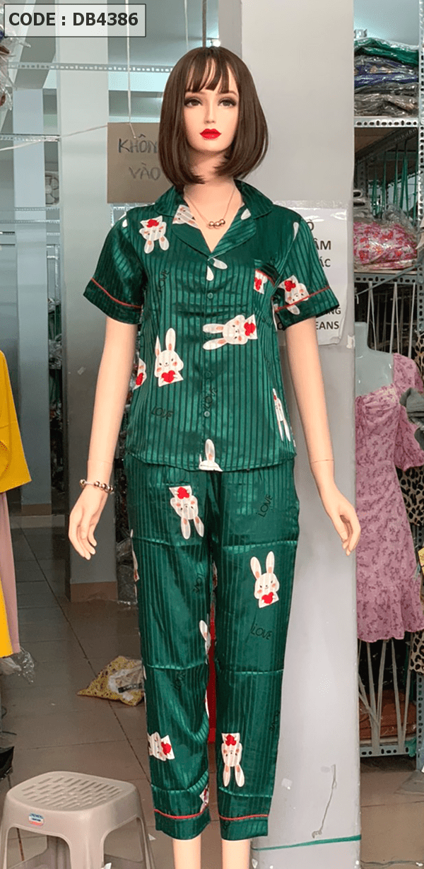 Đồ bộ nữ Pijama vải gấm in hình thỏ