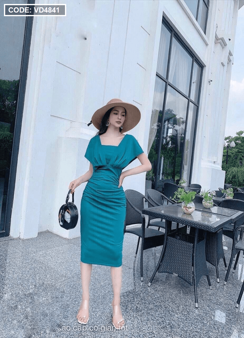 Váy đầm dáng dài tay bồng xinh xắn cổ chữ V màu xanh dương dành cho nữ |  Shopee Việt Nam