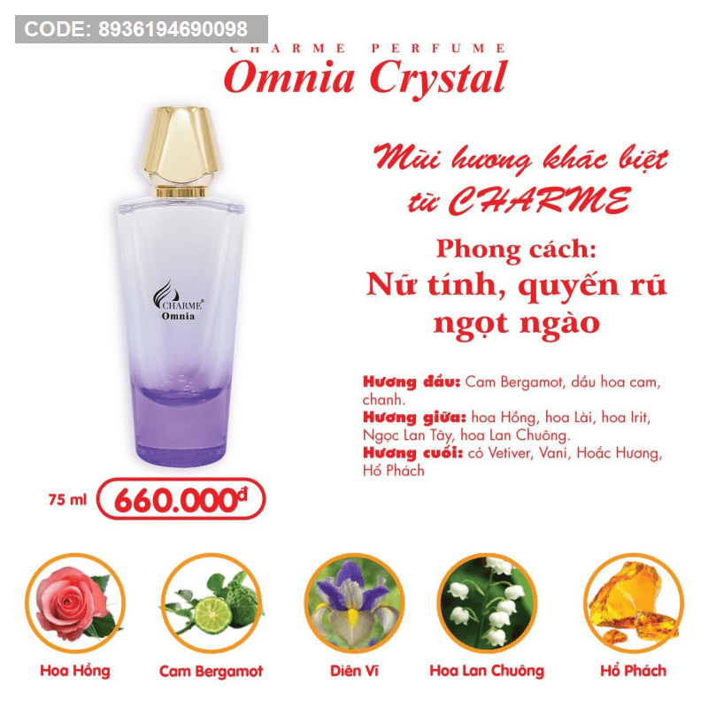 Hàng chính hãng- nước hoa nữ Charme OMNIA CRYSTAL 75ml