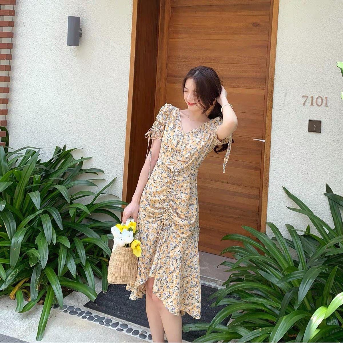 Váy dài maxi hoa nhí chân váy đuôi cá phong cách Hàn Quốc dễ thương   Shopee Việt Nam