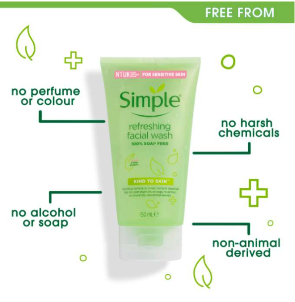 Sữa rửa mặt Simple dạng gel Kind To Skin Refreshing Facial Wash Ge 150ml chính hãng - 5011451103863