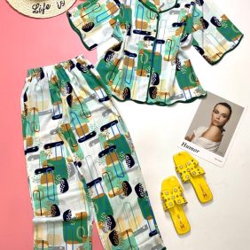 Đồ bộ nữ pijama vải mango tay ngắn quần dài gợn sóng - DB5801