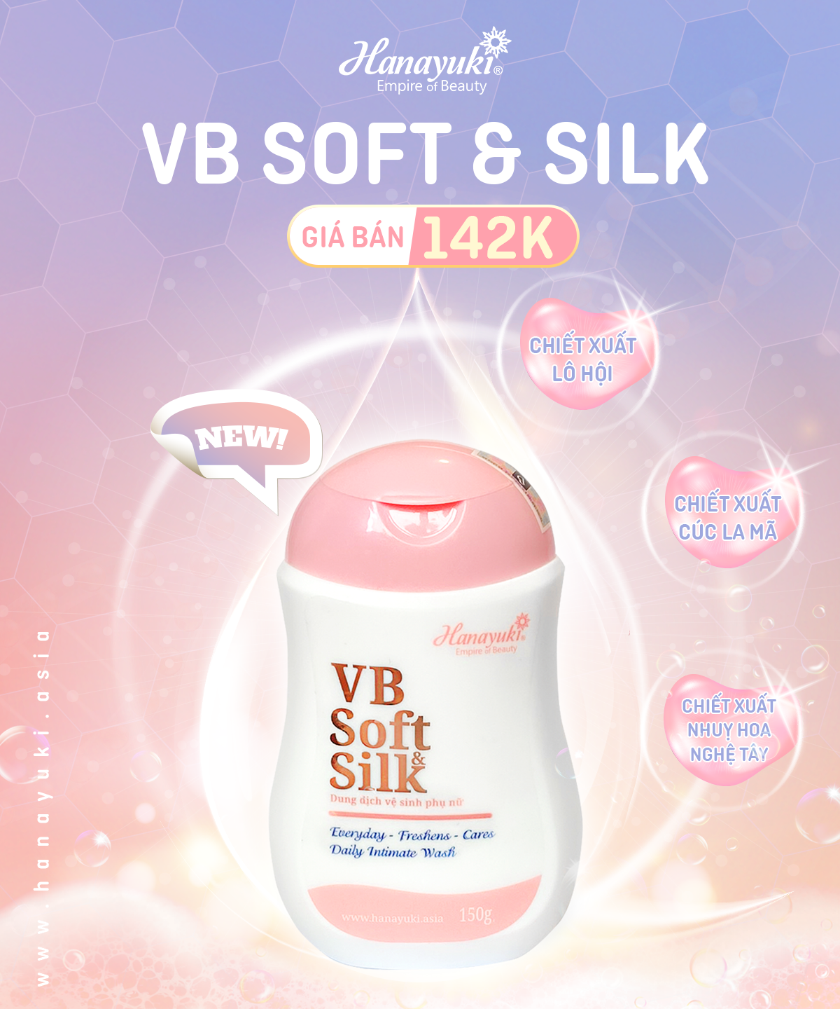 Dung dịch vệ sinh Hanayuki màu hồng VB Soft Silk chính hãng - 8936205370360