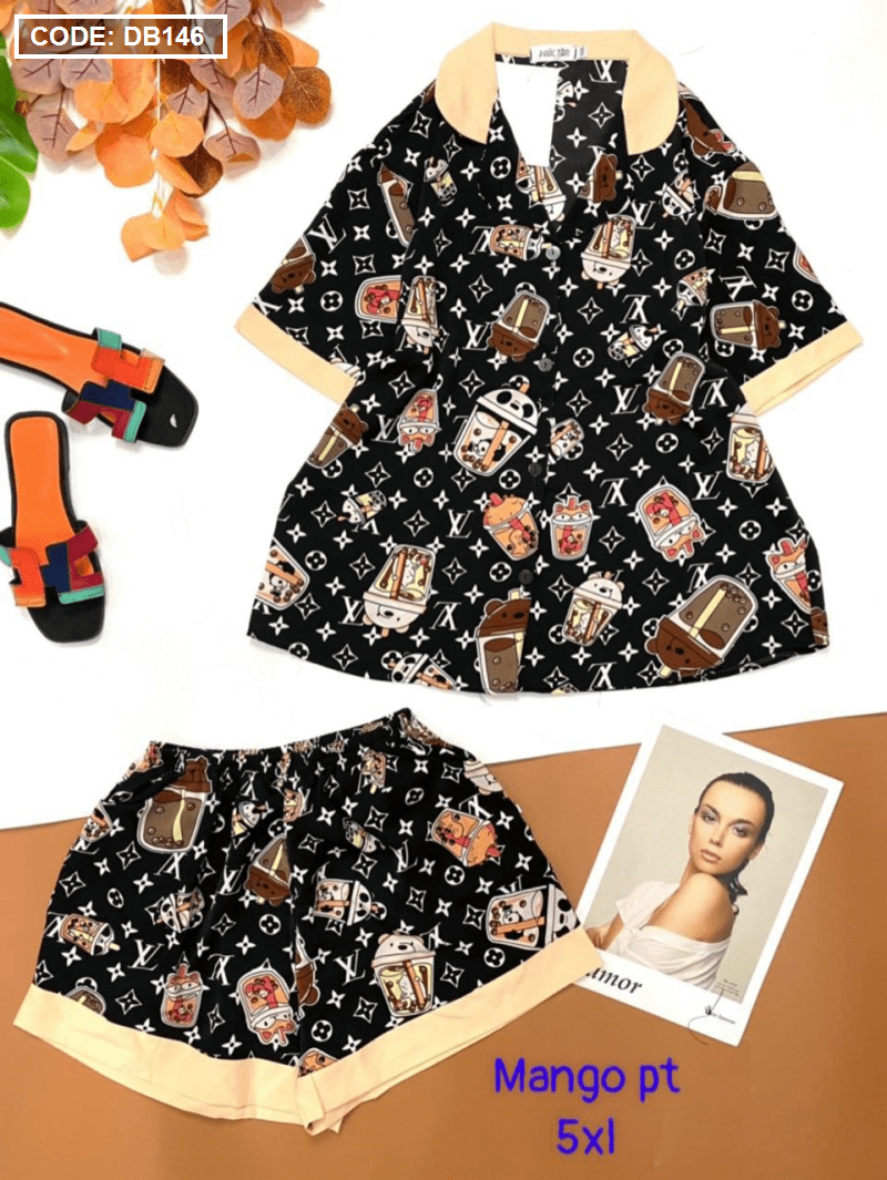Đồ bộ nữ pijama tay ngắn quần đùi vải mango - DB146