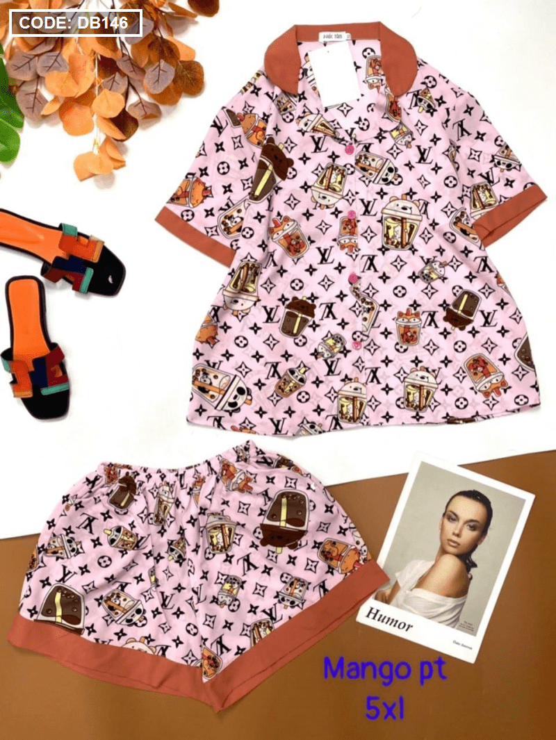 Đồ bộ nữ pijama tay ngắn quần đùi vải mango - DB146