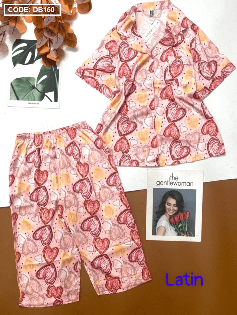 Đồ bộ nữ pijama tay ngắn quần lỡ vải latin - DB150