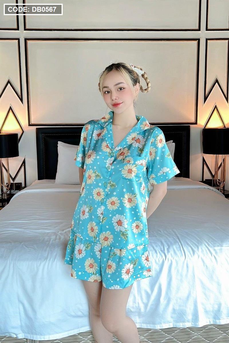Set bộ nữ pijama chất latin quần đùi - DB0567
