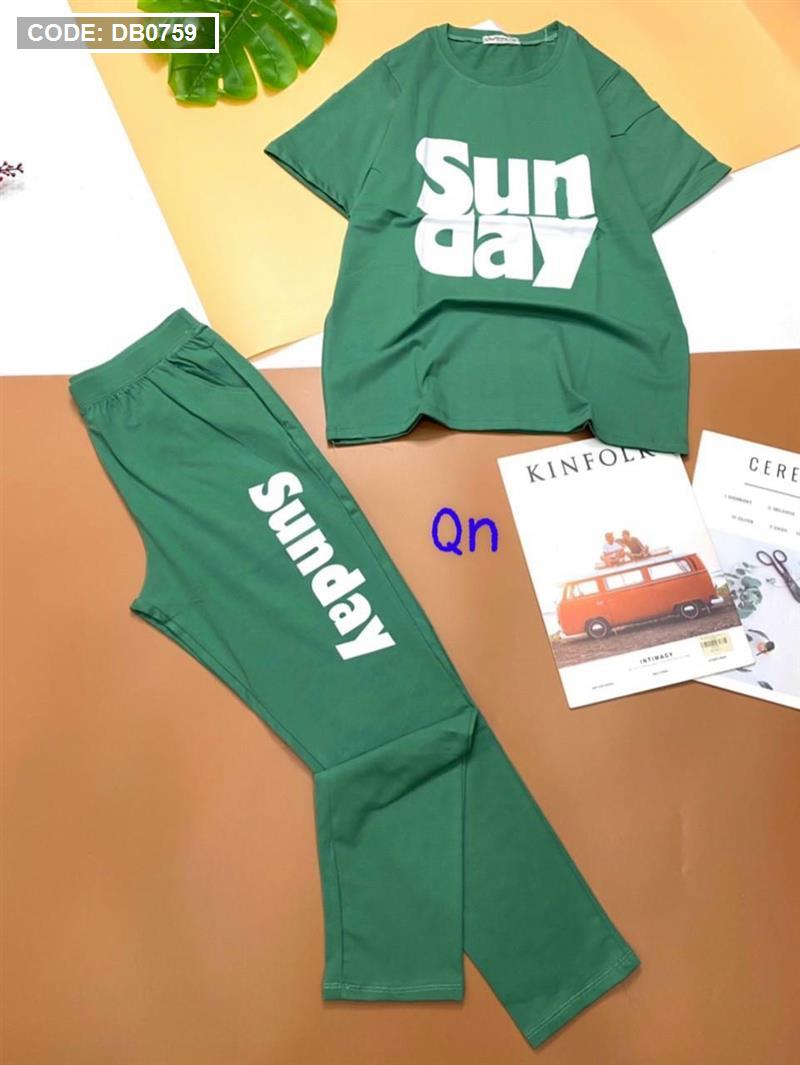 Đồ bộ nữ tay ngắn quần dài in chữ sunday - DB0759