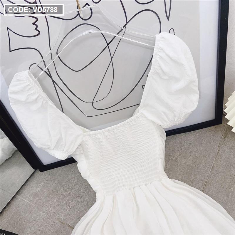 Đầm trắng midi hai dây tay búp - VD5788
