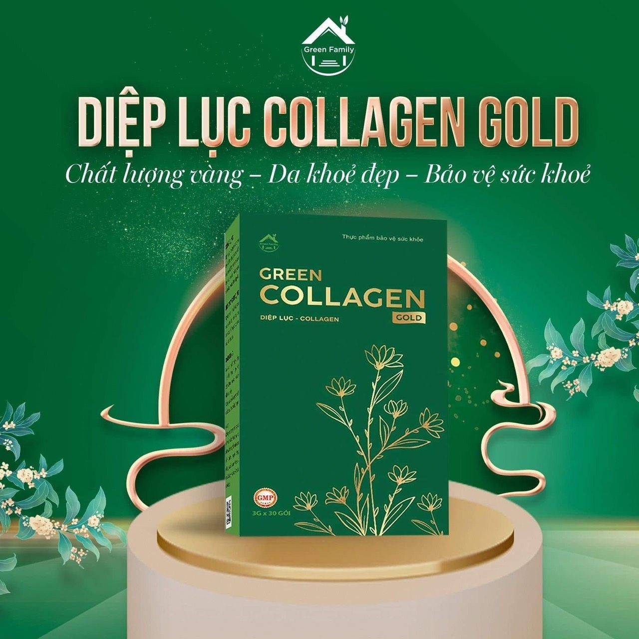 Diệp lục Collagen Gold hộp lớn 30 gói chính hãng Green Family - 8936095911353