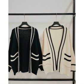 Áo khoác len nữ form rộng viền màu phối túi hai bên - KG290
