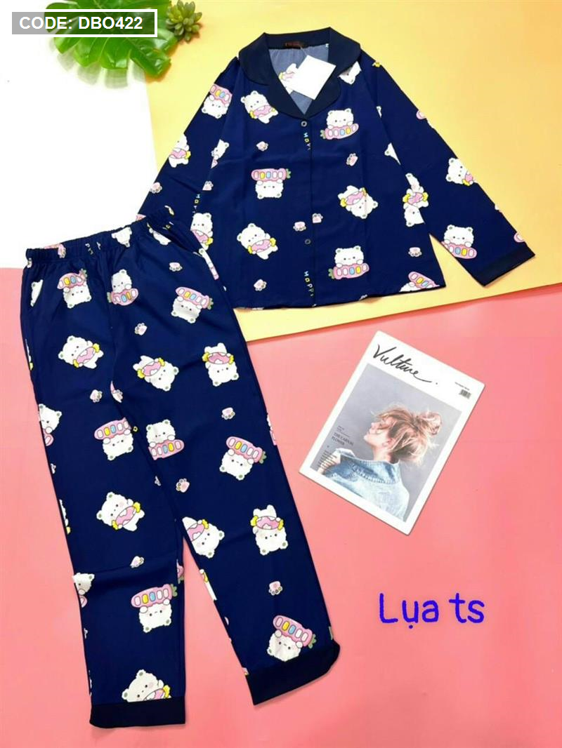 Đồ bộ pijama nữ tay dài in hình gấu - DBO422