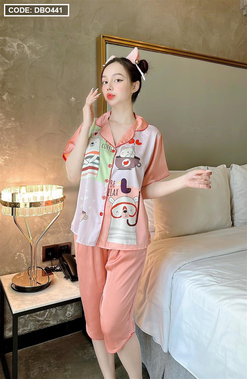 Đồ bộ nữ pijama nữ mặc nhà quần lửng in hình - DBO441