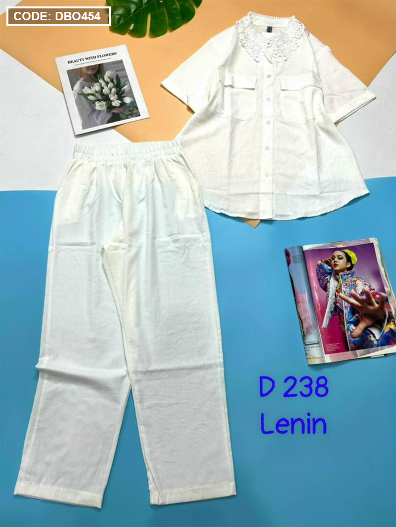 Bộ nữ mặc nhà quần dài túi nhỏ cổ ren kiểu - DBO454