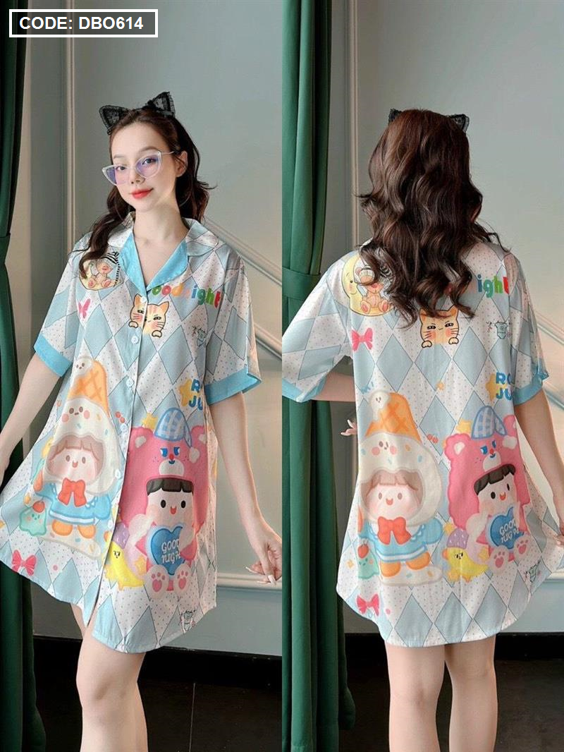 Đầm pijama nữ form rộng in nhiều hình xinh xắn - DBO614