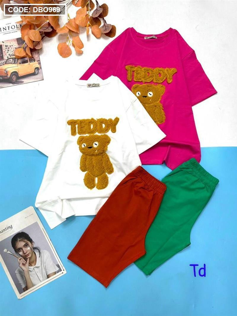Đồ bộ nữ quần ngố áo thêu hình gấu teddy - DBO969