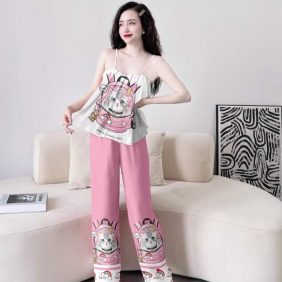 Đồ bộ pijama nữ quần dài áo 2 dây siêu mát in hoạt hình - DBO1224