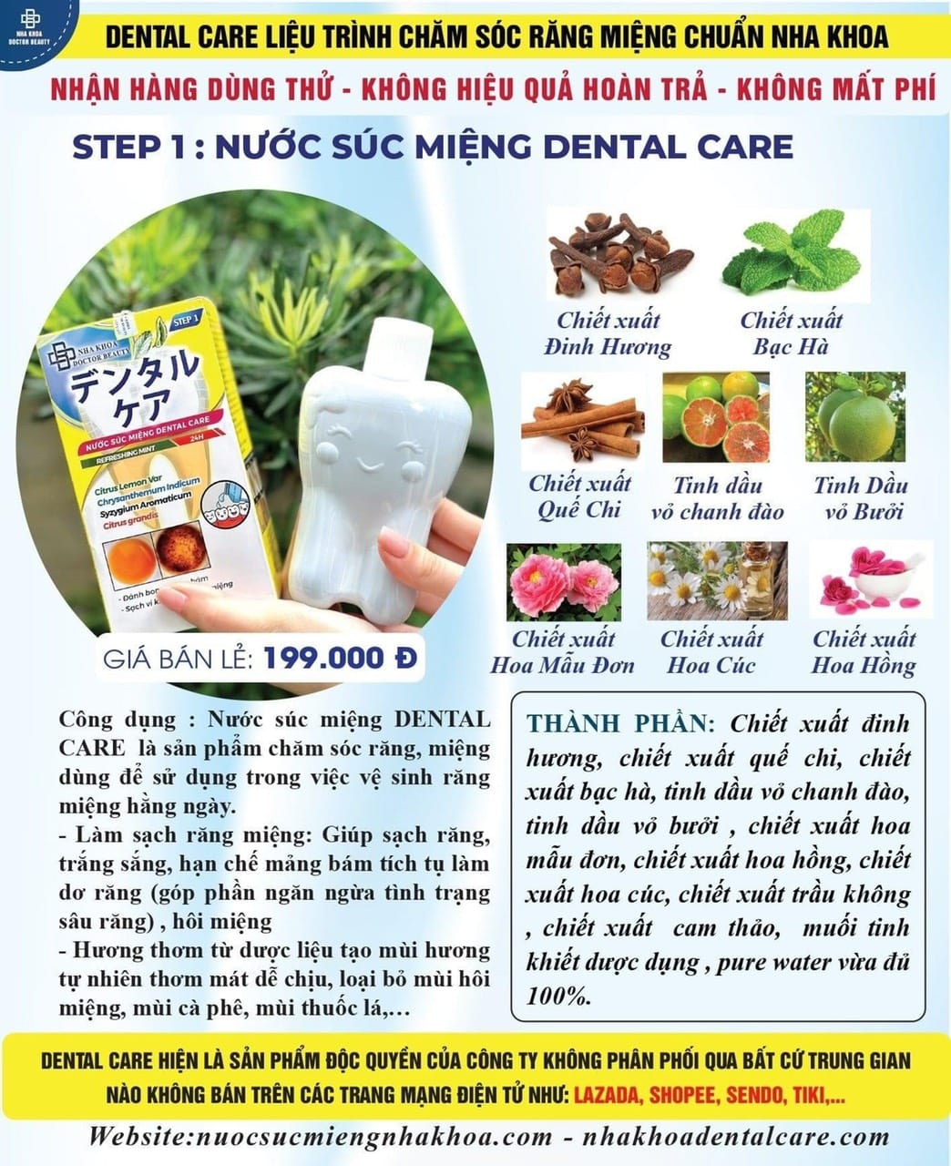 Combo Serum Trắng Răng Dental Care + Nước Súc Miệng Dental Care Nha Khoa Doctor Beauty Tặng Bột Trắng Răng - COMBODENTAL01