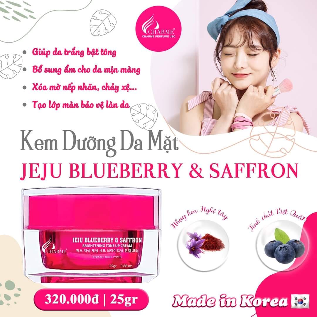 Trắng bật tông hồng rạng rỡ cùng Kem dưỡng da mặt Jeju Blueberry & Saffron