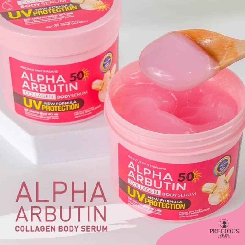 Kem Dưỡng Trắng Da Chống Nắng Alpha Arbutin Collagen Body Serum 500g UV 50 SPF Precious Skin Thái Lan