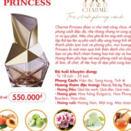 Charme Princess là dòng nước hoa mới của Charme mang phong cách điệu đà, nhẹ nhàng nhưng vô cùng quyến rũ